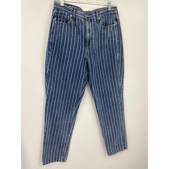 American Eagle Outfitters Mom Jean Striped Blue White Size 8 Regular - Picture 2 of 7